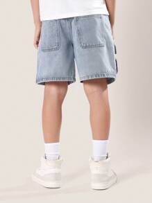 SUMWON Jungen Jeans Cargo Shorts Jugendliche Lässig Sommer Outdoor Abenteuer Locker Sitz Mehrere Taschen Alltagskleidung Komfortabel Spielzeit Unterteil - Helle Waschung - Übersicht 2