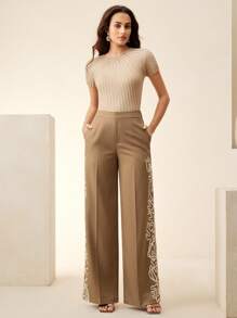 Anewsta Nouveau pantalon de costume femme très brodé pour le transport en commun, arrivée d'été à la mode - Kaki - Voir 7