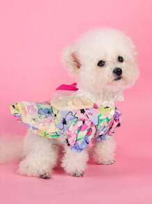 PETSIN 1 pieza Ropa para perro Vestido de perrito osito Yorkshire Pomerania Teddy - Vestido sencillo y fresco con flores para mascotas - Morado - Ver 3