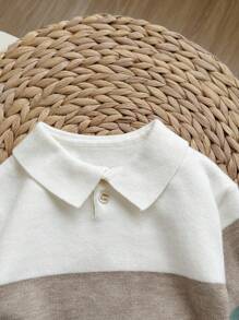 SHEIN Suéter de bebé niño de manga larga con cierre a presión, cuello suave y estampado de bloques de color - Blanco - Ver 6