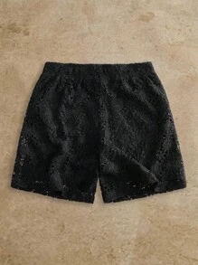 Manfinity BRENVOR Beach Holiday Style Embroidered Loose Casual Men's Shorts - Black - View 2