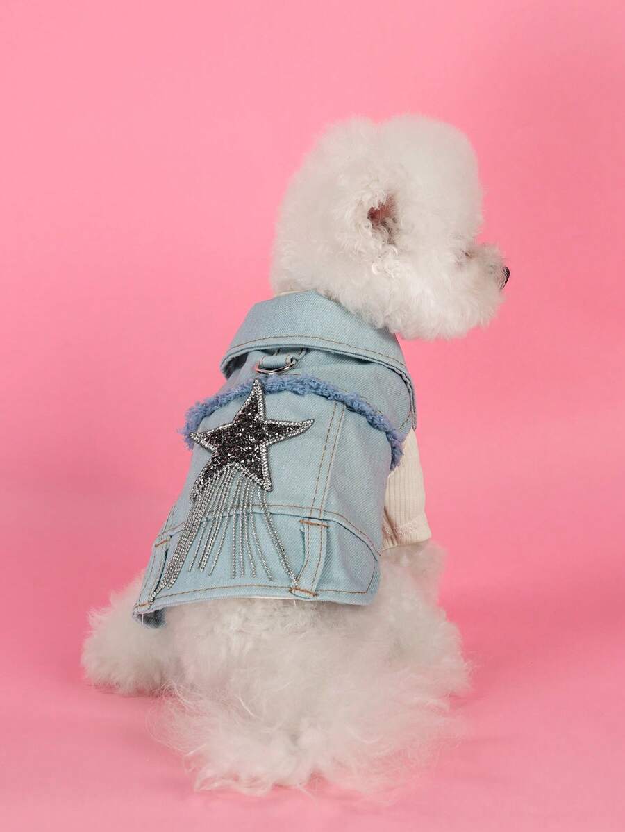 PETSIN 1 Stück universelle niedliche Quaste Stern Jacke für Haustiere, bequeme Version für kleine Hunde, kann Hundemode ziehen - Blau - Übersicht 1