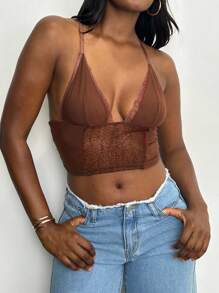 NYA SZN Parte superior con aplicación de encaje, diseño cruzado, estilo crop para verano, festivales de música, elegante para vacaciones, primavera, brunch, playa - para mujeres