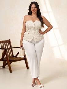 Chikora Plus Size Women Single-Breasted Fashion Jacquard Bandeau Top , Summer