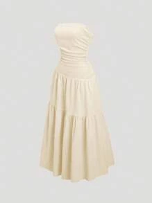 Sweetra Women's New Yellow Solid Color Ruffle Design Sleeveless A-Line Dress, Simple Fashion Casual Beach Date Dress, Spring/Summer