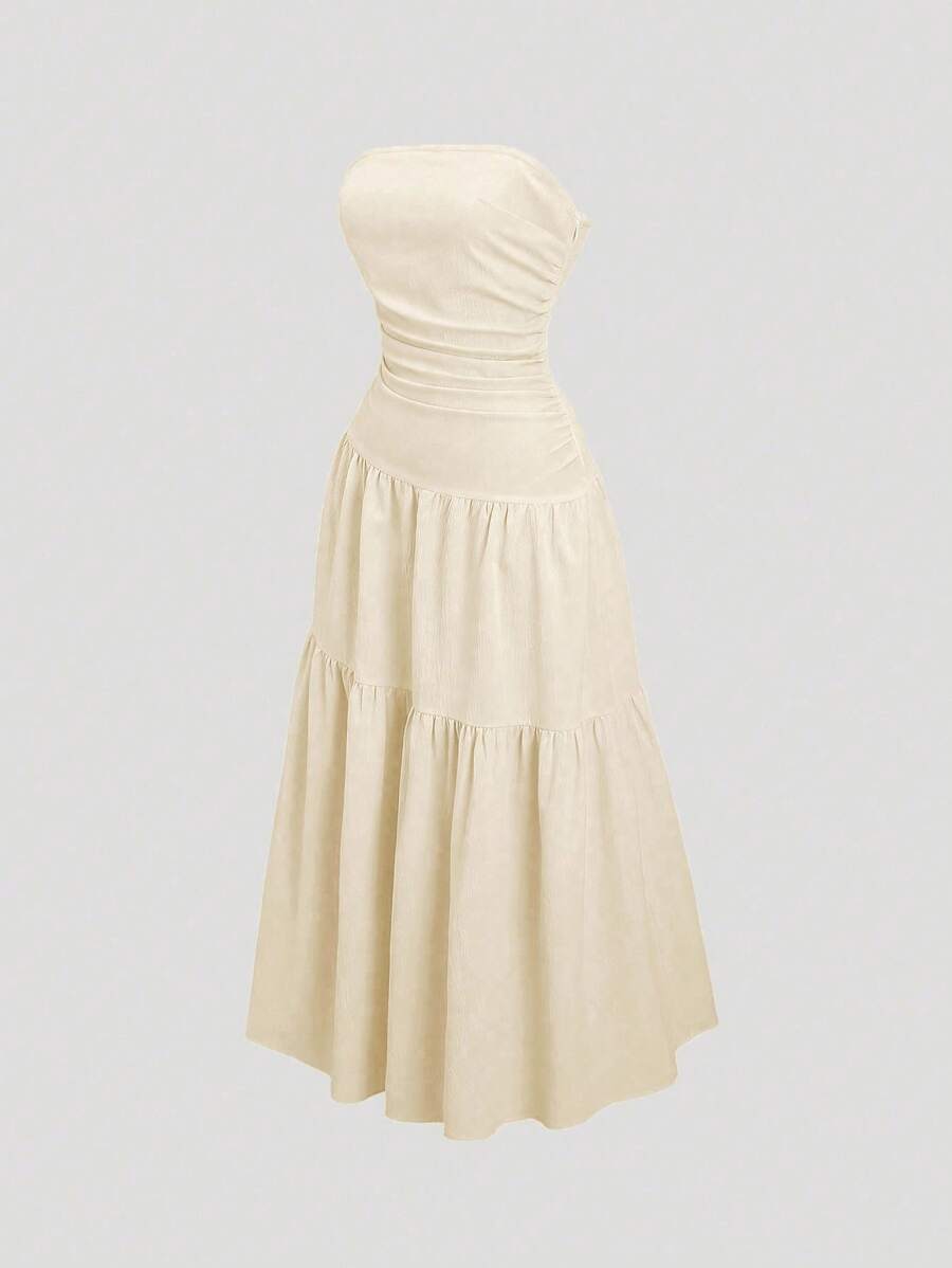 Sweetra Women's New Yellow Solid Color Ruffle Design Sleeveless A-Line Dress, Simple Fashion Casual Beach Date Dress, Spring/Summer