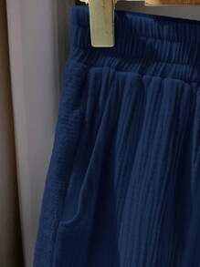 Comfortcana Quần ống rộng ren vá cỡ lớn màu xanh navy dành cho nữ - Màu xanh hải quân - Xem 4