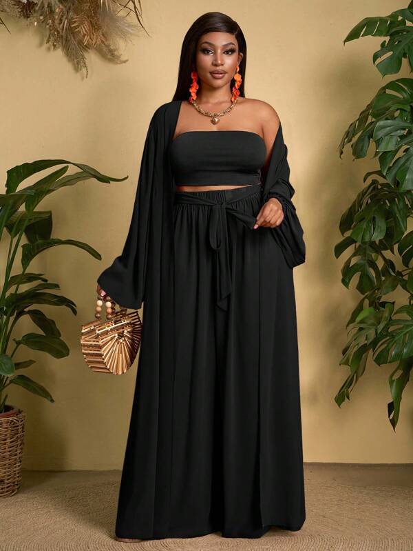 Slaydiva 2-Piece Women's Casual White Loose Lightweight Lantern Sleeve Cardigan And Baggy/Flowy Pants Set, Versatile Spring Outfit, Beach/Boho/Festival/Vacation Style - A Plus Size Two Piece Outfits Plus Size 2 Piece Set Modest Two Piece Set 2 Piece Maxi Skirt Set