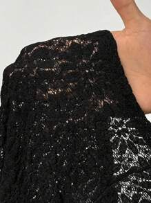 Slaydiva Women's Black Lace Sheer Flare Sleeve Cardigan,Elegant 2025 Summer Autumn New Collection,Suitable For Brunch,Music Festivals,Everyday Wear,Dates - Black - View 8
