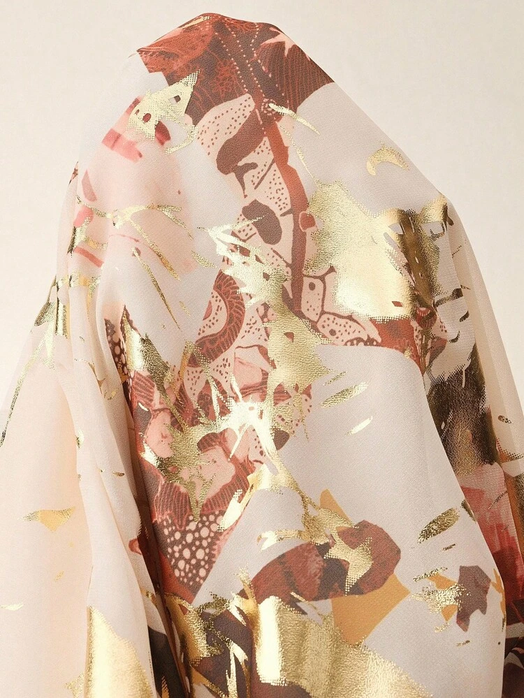 Elegant Sheer Sleeve Criss-Cross Collar Long Formal Printed Dress For Women