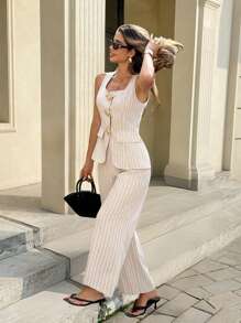 Serisse 女式两件套条纹无袖上衣和裤子