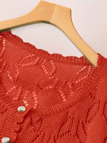 Linhara Plus Size Women Plain Knit Round Neck Hollow Single-Breasted Short Sleeve Cropped Casual Lightweight Cardigan, Spring/Summer