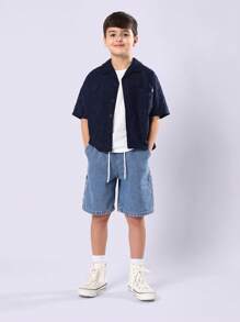 SUMWON 休闲佩斯利图案短袖纽扣式度假风格男童夏季度假露营衬衫假日海滩装纽扣式