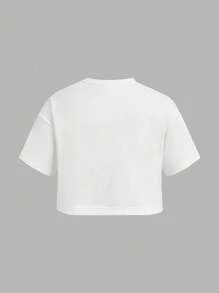 Sweetra Áo thun trơn dáng rộng hở vai phong cách đường phố cỡ lớn cho nữ - trắng - Xem 2