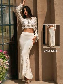Anewsta Romantic Embroidered 3D Floral Openwork Knitted Skirt, Suitable For Holiday & Travel, Spring/Summer - White - View 1