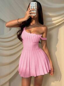 SHEIN EZwear 女士休闲浅粉色针织毛衣裙 - 淺粉色 - 查看 6