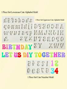 1 套/3 套 3D 字母数字硅胶软糖模具，大写小写卡通巧克力粘土烘焙工具、糖果模具、蛋糕装饰用品