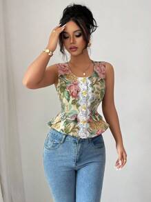 Elenzga Women's Elegant Sleeveless Cardigan, Embroidered Thick Fabric, Autumn