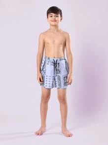 SUMWON 佩斯利花纹抽绳泳裤 夏季泳装 沙滩装 泳池度假运动装 节日冲浪风 短款休闲 - 彩色 - 查看 4