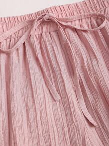 Sweetra 女士浪漫吊带背心，腰部系带设计，饰有荷叶边，搭配松紧腰纹理长裤，两件套 - 粉色 - 查看 7