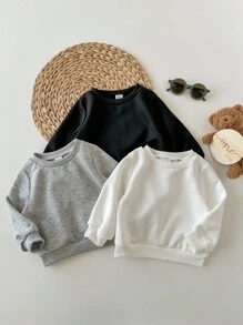 3 件套男婴百搭纯色宽松修身罗纹下摆圆领运动衫和裤子，秋冬季 - 彩色 - 查看 4