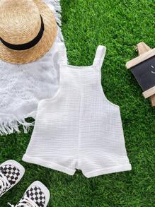 Newborn Baby Boy Versatile Solid White Gauze Bib Romper Shorts, Spring & Summer - Multicolor - View 2