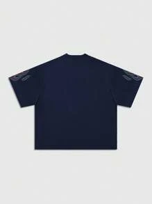ROMWE MEN Grunge Punk Loose Fit Short Eye Print Graphic Tee For Men - Royal Blue - View 2