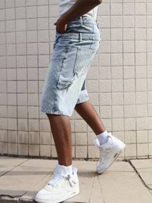 ROMWE MEN Street Life 男士休闲水洗牛仔双层腰带短裤