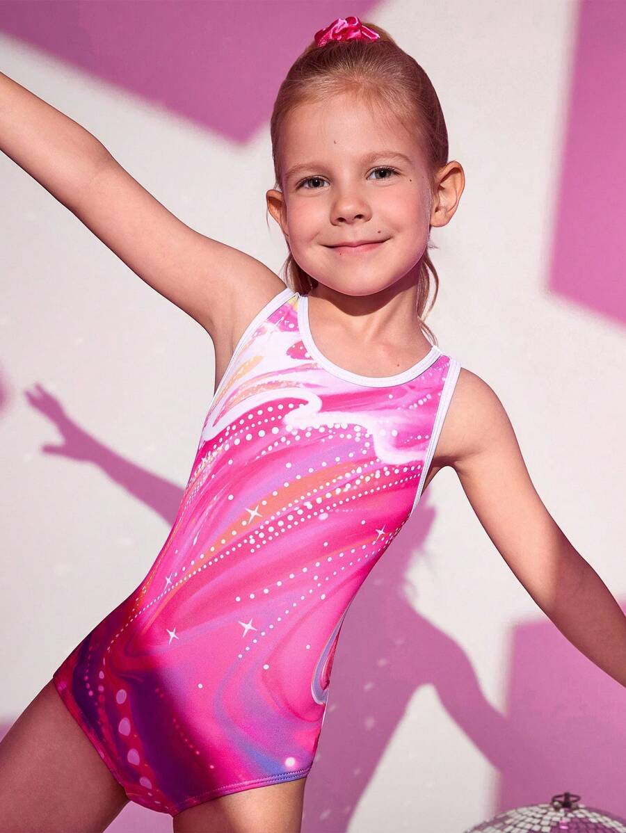 SHEIN 女童紧身渐变色无袖连体衣，交叉露背设计，适合训练，四向弹力，高弹力 - 彩色 - 查看 1