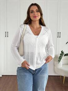 Vionelle 大码休闲百搭纯色镂空针织开衫