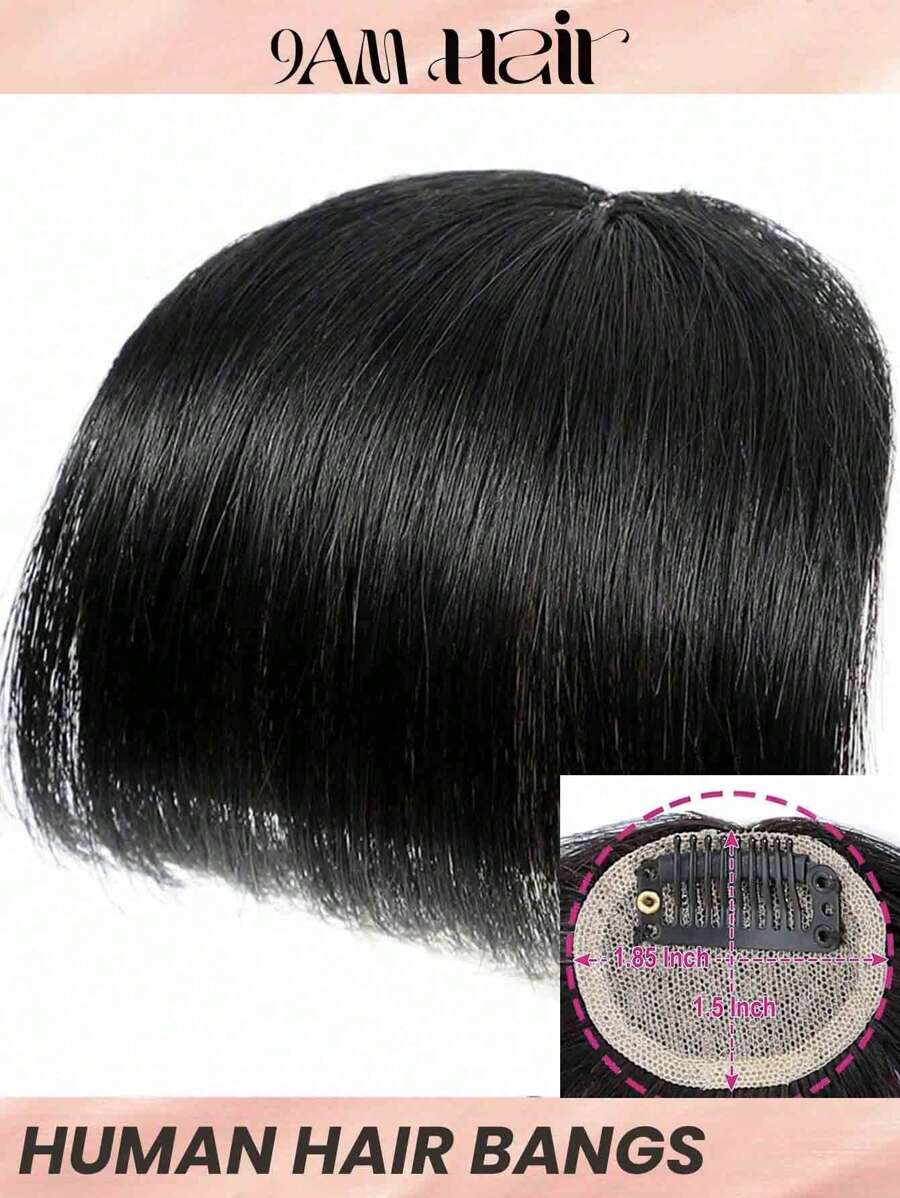 Bigger Size Human Hair Air Bangs Black Color Bangs Clip In Hair Extensions Beginner Friendly - Natural Black - View 1