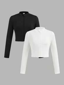 SHEIN Girlism Black And White Short Knitted Jackets For Tween Girls With Zipper And Regular Sleeves Long Sleeve Crop Tops For Tweens Tween Crop Tops 2 Pack Girls Long Sleeve Crop Top Zip Up Crop Top For Girls Tween Tops Girls Tops 2 Pack Tops For Girls Tight Fitting Long Sleeve Shirts For Girls Long Sleeve Crop Tops For Girls Tween Girl Tops 2 Pack Crop Tops Zip Up Crop Tops For Girls Girls Shirts 2 Pack Zip Up Crop Tops For Tweens Girls Long Sleeve Tops 2 Pack Long Sleeve Tops Girls,In Fall/Winter