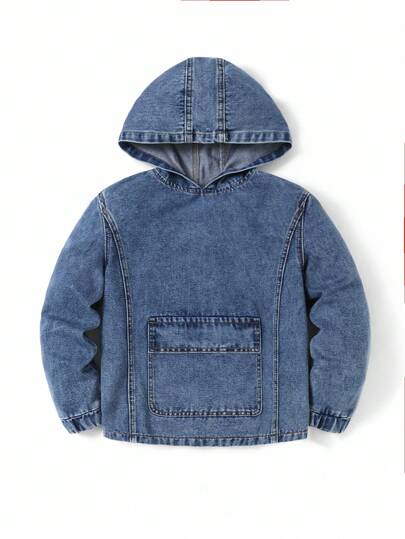Denimly 青少年男孩野性学院风户外休闲街头风做旧牛仔夹克，带帽和罗纹袖口