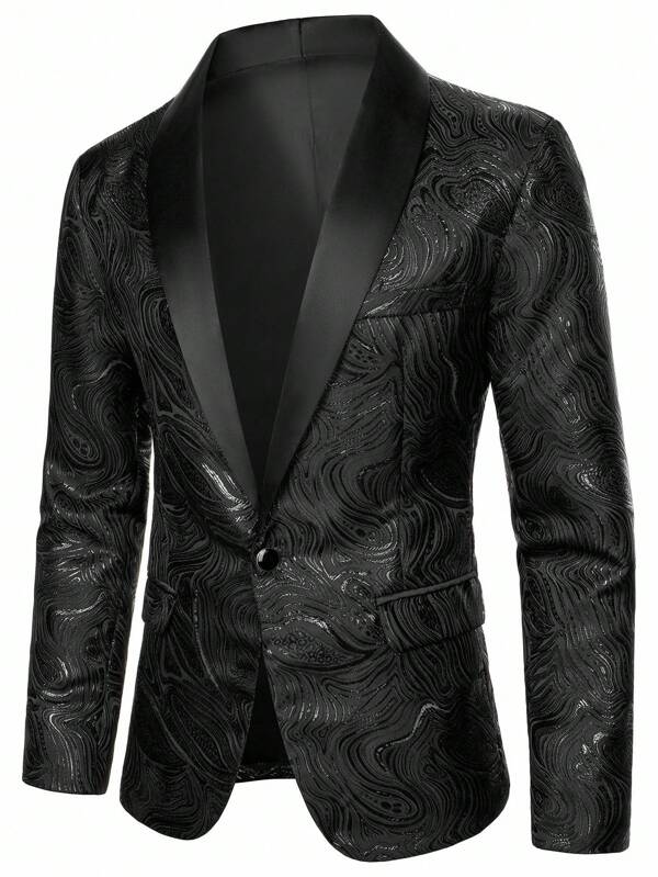 Manfinity AFTRDRK Chaqueta de traje con patrón sutil de moda para hombres, uso para fiesta y actuaciones