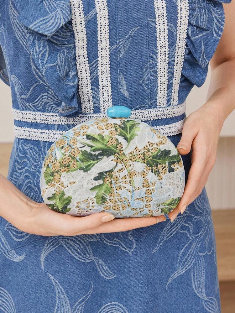 WOMEN'S VACATION STYLE FLORAL PATTERN WOVEN CLUTCH