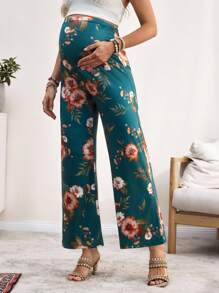 Pantalones holgados y de pierna ancha para maternidad con estampado - Verde Oscuro - Ver 3