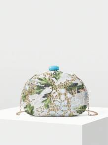MOTF PREMIUM Bolso de mano estilo vacaciones de mujer con estampado floral tejido - Celeste - Ver 5