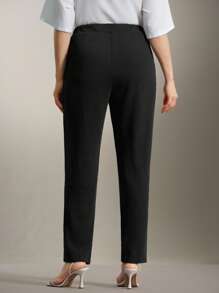 Flouryn Plus High Waist Button Detail Trousers - Black - View 2