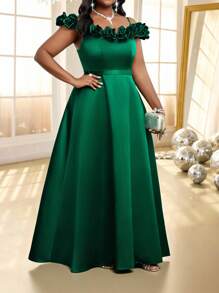 Fleurora Spring And Summer Autumn And Winter Elegant Party Wedding Valentine's Day Cocktail Party Concert/Music Festival Green Woven Satin V Neck  Ball Gown Flared Split 3D Rose Backless Maxi Short Sleeve Plus Size Dresses Birthday&Event Dresses Church Dresses Wedding Dresses Wedding Guest Dress Women Formal Dresses For Women Birthday Dresses For Women Dresses For Women Elegant Birthday Outfits For Women Elegant Dresses For Women Concert Outfit Women Dresses Plus Size Women Church Dresses For Women Birthday Dress Cocktail Dresses For Women Party Dresses For Women Church Outfits Women Festival Outfits For Women Cruise Women Outfits Dresses For Women Party Fall Women Clothes Birthday Outfit For Women Concert Outfits Festival Outfits Modest Dresses Winter Clothes For Women - Green - View 3