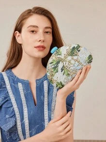 MOTF PREMIUM Bolso de mano estilo vacaciones de mujer con estampado floral tejido - Celeste - Ver 8