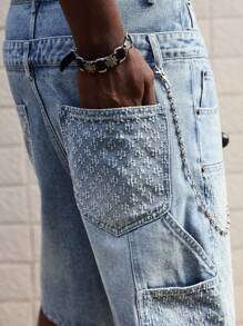 ROMWE MEN Street Life 男士休闲水洗牛仔双层腰带短裤