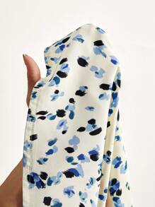 SHEINS 女式腰部荷叶边碎花无袖 V 领细肩带度假派对孕妇装 - 淺藍色 - 查看 6