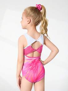 SHEIN 女童紧身渐变色无袖连体衣，交叉露背设计，适合训练，四向弹力，高弹力 - 彩色 - 查看 2