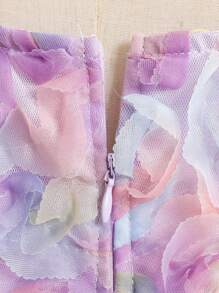 SHEIN 女童蝴蝶结和3D花卉装饰优雅连衣裙 - 淡紫色 - 查看 6