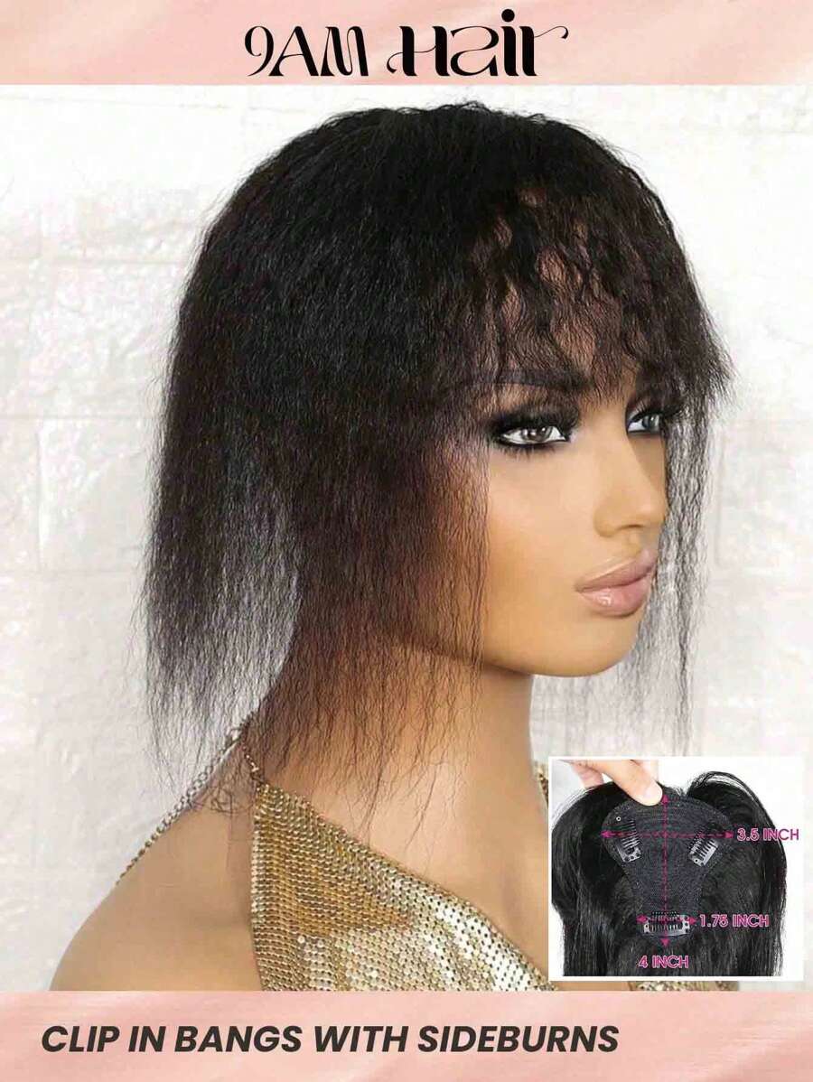 自然黑色頭髮帶劉海人類頭髮適合女士夾片接髮日常使用 - Natural Black - 查看 1