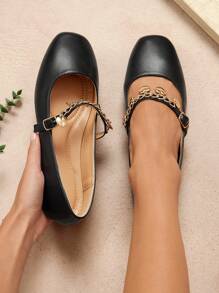 SHUZIA Phải có giày đế vuông PU đen Mary Jane Charm dành cho nữ - Cảm giác sang trọng khi đi làm đến ăn tối - màu đen - Xem 7