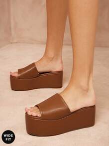 SHUZIA 女式宽版厚底一脚蹬凉鞋 - 棕色 - 查看 2