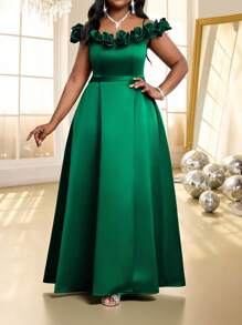 Fleurora Spring And Summer Autumn And Winter Elegant Party Wedding Valentine's Day Cocktail Party Concert/Music Festival Green Woven Satin V Neck  Ball Gown Flared Split 3D Rose Backless Maxi Short Sleeve Plus Size Dresses Birthday&Event Dresses Church Dresses Wedding Dresses Wedding Guest Dress Women Formal Dresses For Women Birthday Dresses For Women Dresses For Women Elegant Birthday Outfits For Women Elegant Dresses For Women Concert Outfit Women Dresses Plus Size Women Church Dresses For Women Birthday Dress Cocktail Dresses For Women Party Dresses For Women Church Outfits Women Festival Outfits For Women Cruise Women Outfits Dresses For Women Party Fall Women Clothes Birthday Outfit For Women Concert Outfits Festival Outfits Modest Dresses Winter Clothes For Women - Green - View 4