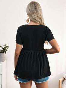 3pcs/Set Solid Color Round Neck Short Sleeve Casual Maternity T-Shirt Set - Multicolor - View 2