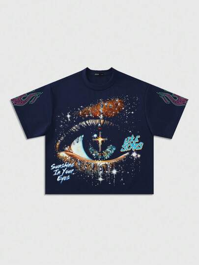 Grunge Punk Loose Fit Short Eye Print Graphic Tee For Men